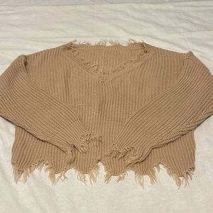 Beige Raw Jaggered Hem Oversized Sweater size 4